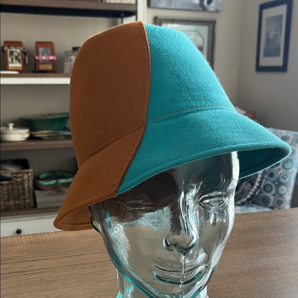 Vintage Inverni Burnt‎ Orange and Turquoise Rabbit Felt Bucket Hat Made in Italy